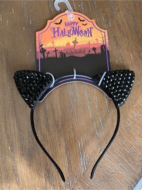 Black Sequin Cat Ear Headband— Halloween